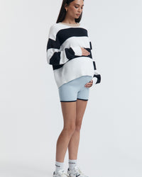 Block Stripe Maternity Lounge Jumper (White/Navy/Tan) 7