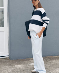 Block Stripe Maternity Lounge Jumper (White/Navy/Tan) 8