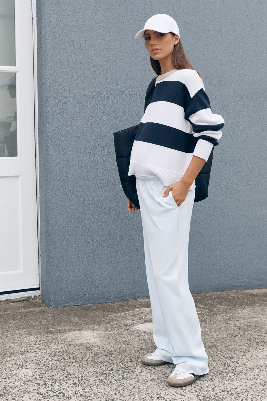 Block Stripe Maternity Lounge Jumper (White/Navy/Tan) 8