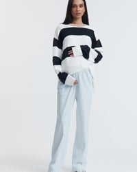Block Stripe Maternity Lounge Jumper (White/Navy/Tan) 9