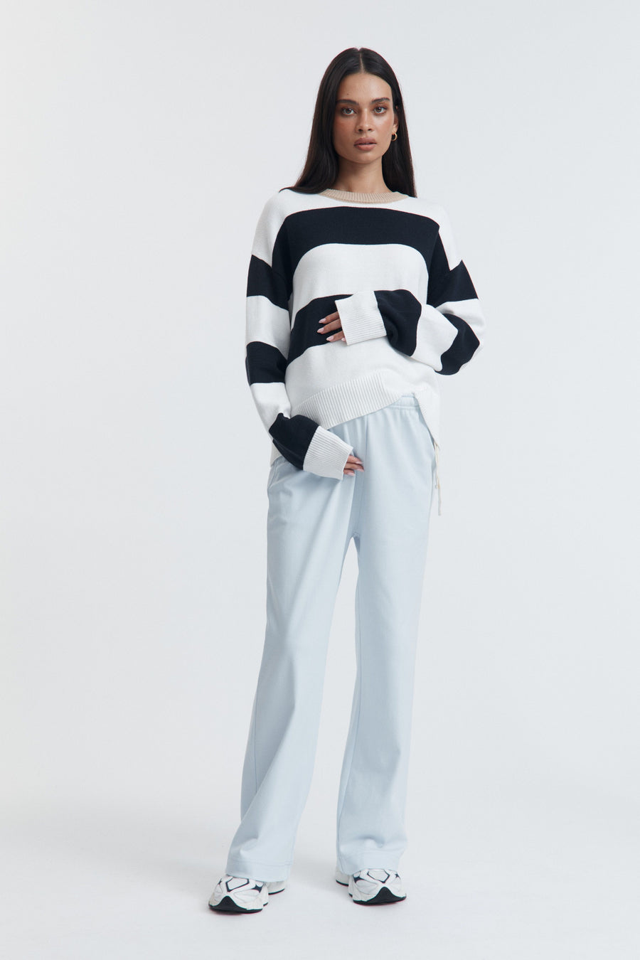 Block Stripe Maternity Lounge Jumper (White/Navy/Tan) 9