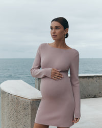 Boat Neck Crepe Dress (Smokey Rose)