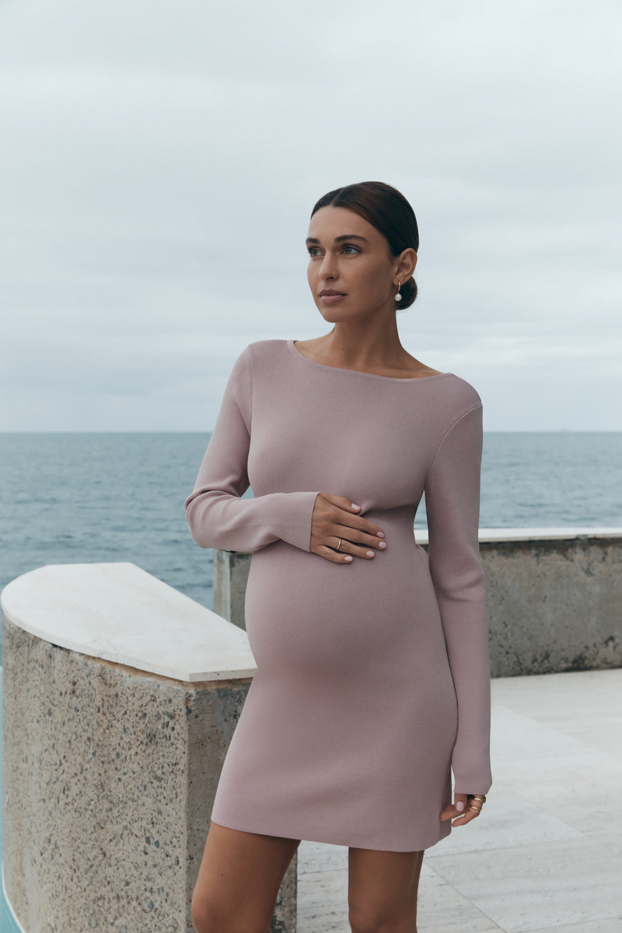 Boat Neck Crepe Dress (Smokey Rose) - FINAL SALE