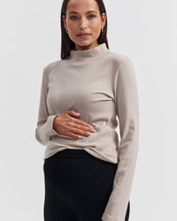 Ribbed Maternity Mock Neck Top (Stone) 6