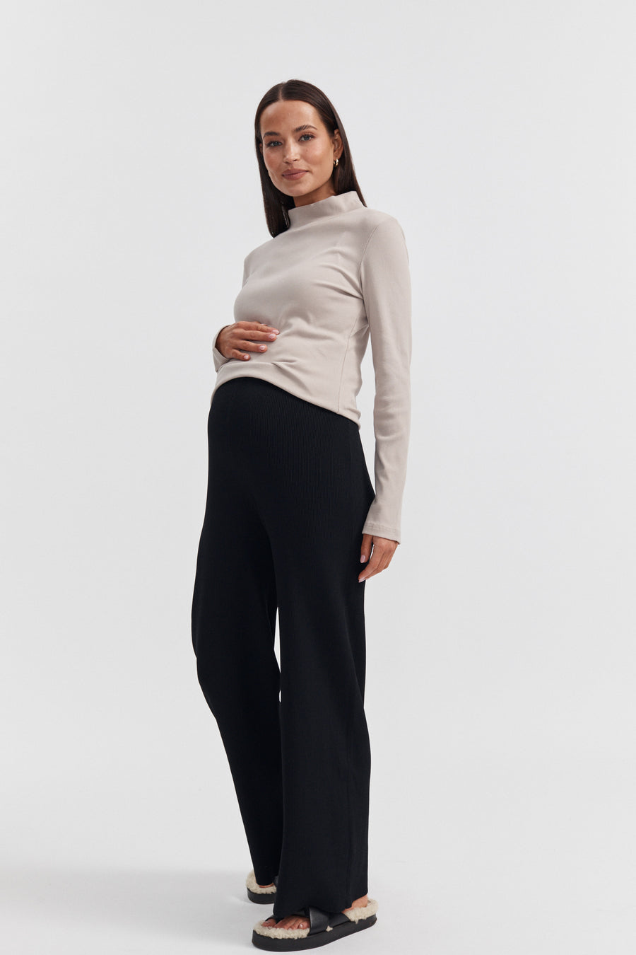 Ribbed Maternity Mock Neck Top (Stone) 5