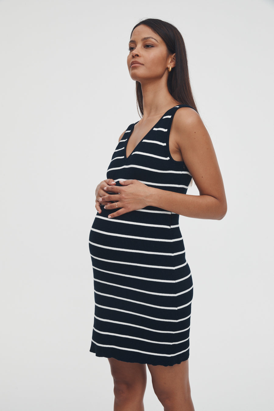 Summer Maternity Dress (Navy Stripe) 6
