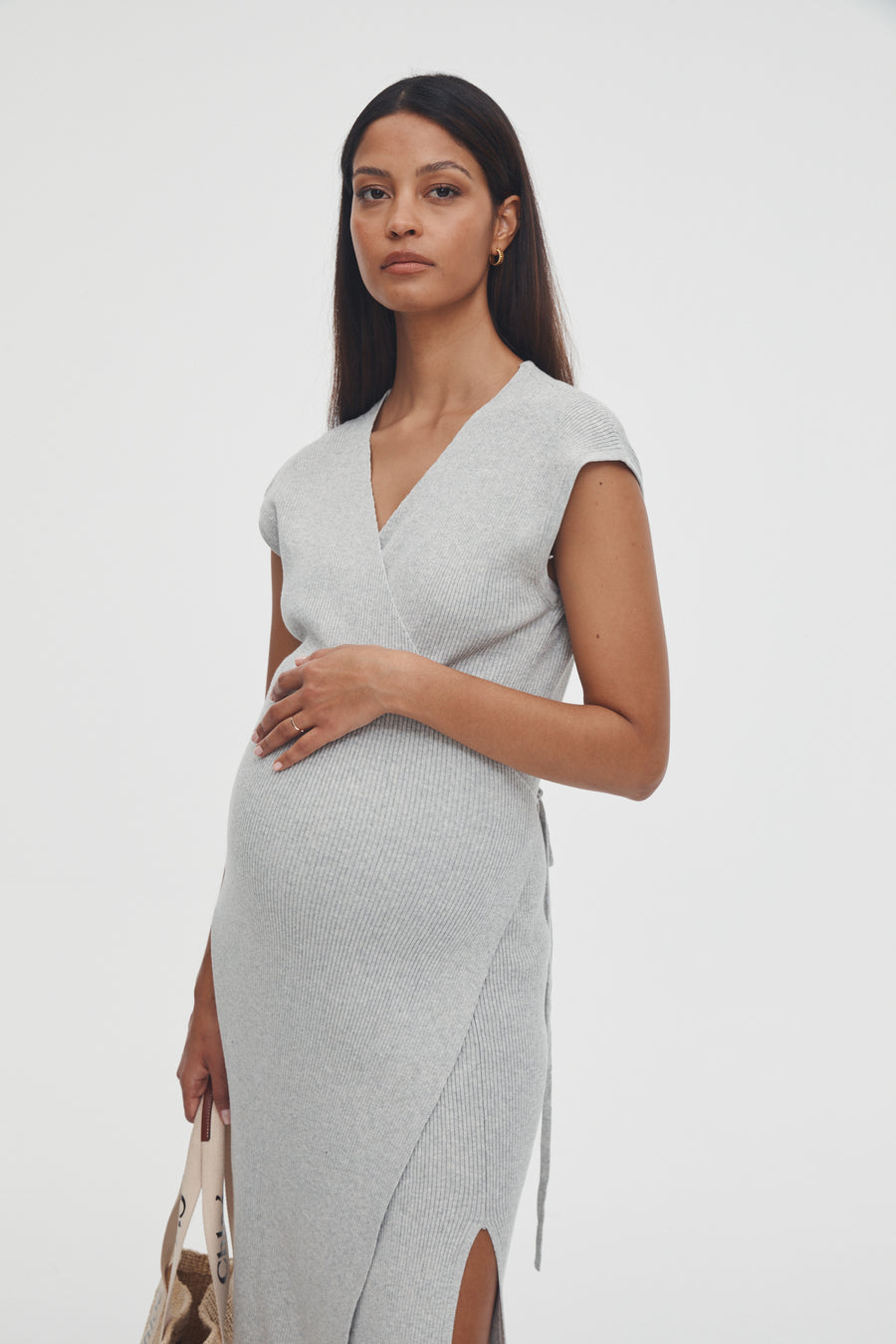 Maternity Wrap Dress (Grey Marle) 3