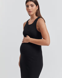 Stylish Maternity Rib Dress (Black) 4