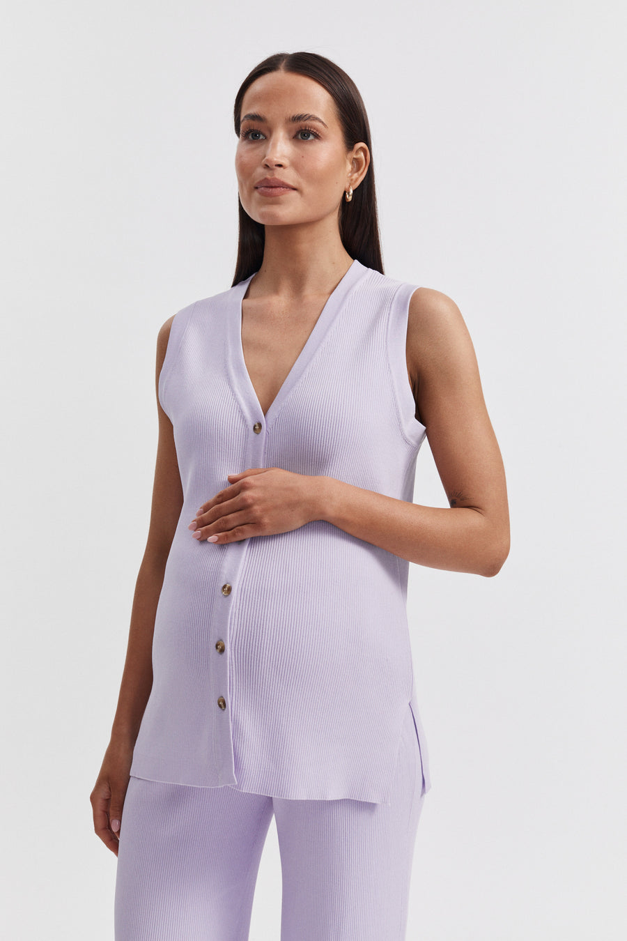 Maternity V Neck Rib Tank (Lavender) 2