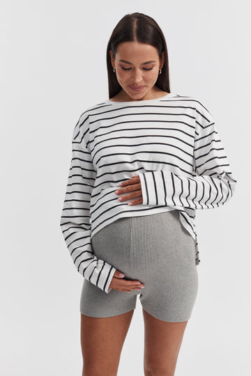 Overbump Stretchy Rib Maternity Shorts (Grey) 1