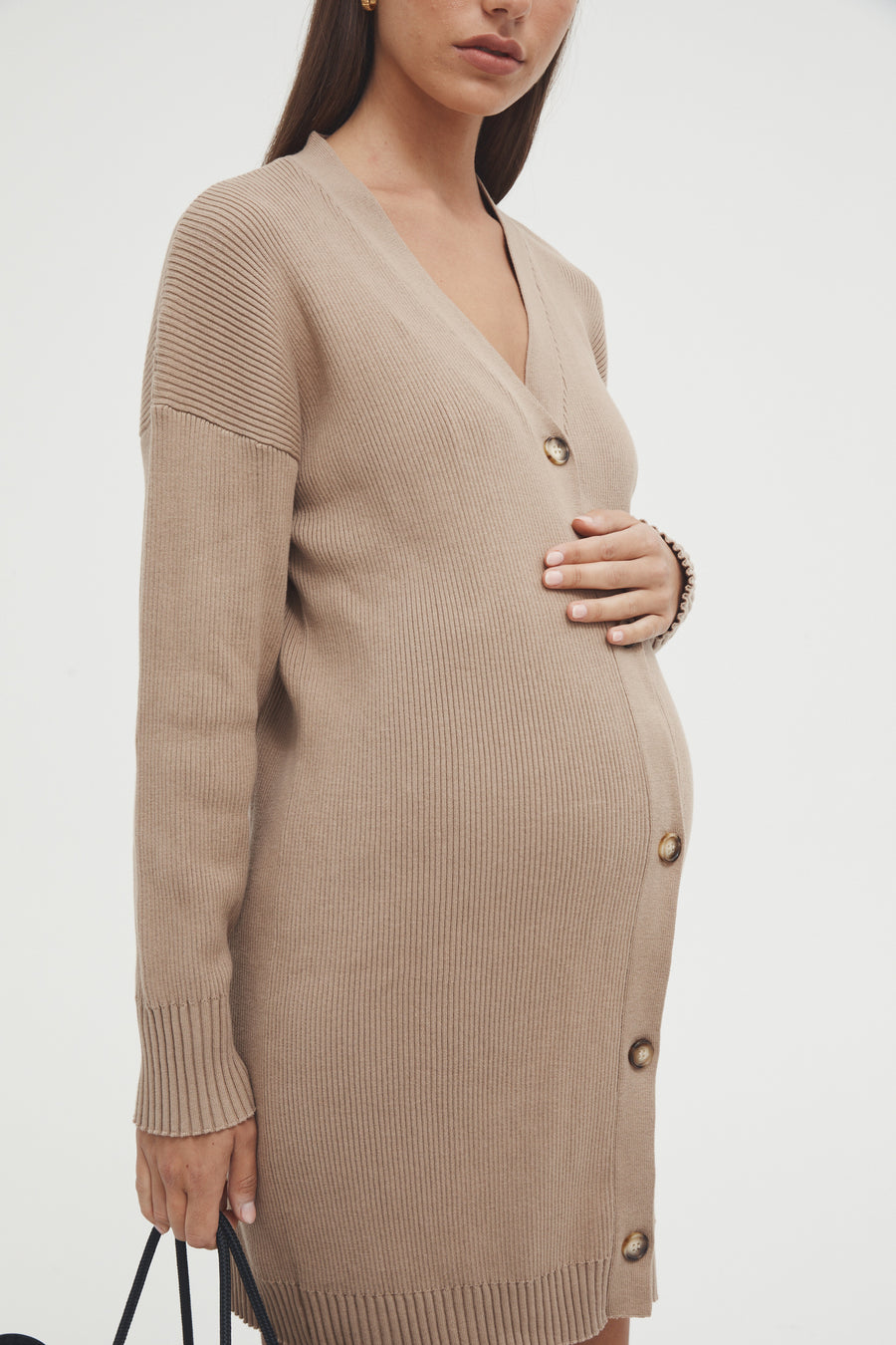 Maternity Cardigan Dress (Tan) 3