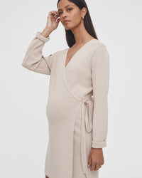 Luxury Maternity Wrap Dress (Oat) 1