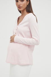 Maternity Ribbed Henley Long Sleeve Top (Pink) 4