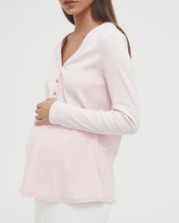 Maternity Ribbed Henley Long Sleeve Top (Pink) 4