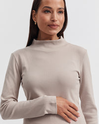 Ribbed Maternity Mock Neck Top (Stone) 4