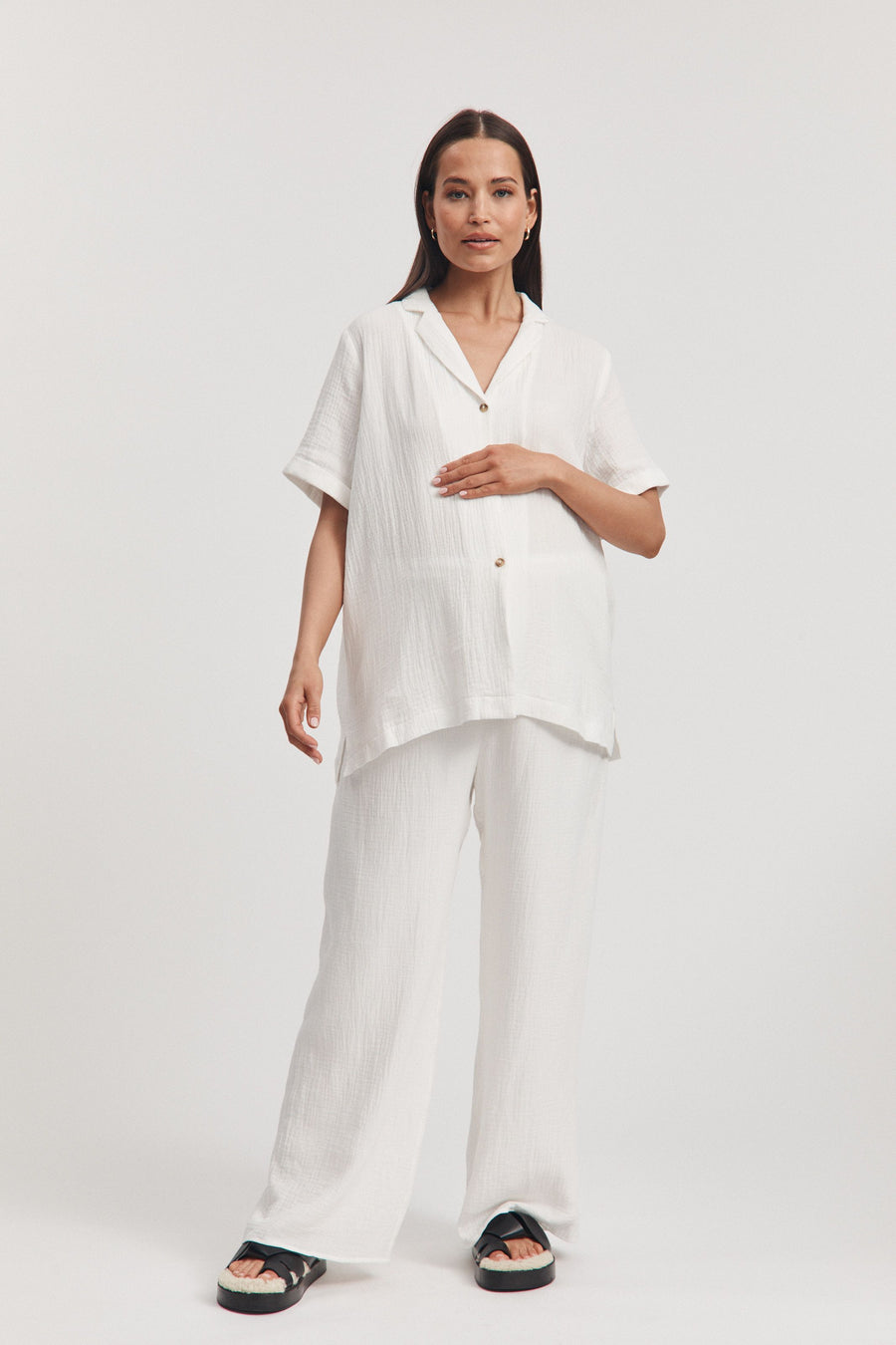 Cotton Gauze Maternity Short Sleeve Shirt 2