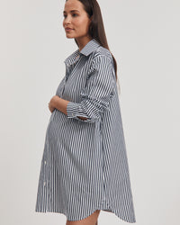 Cotton Maternity Shirtdress (Stripe) 1