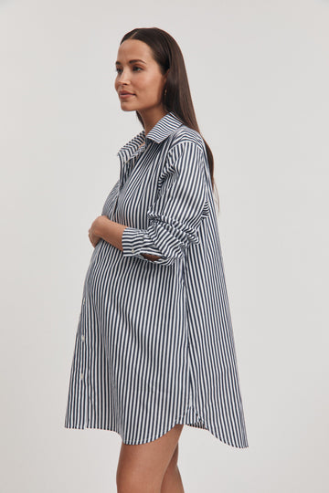 Cotton Maternity Shirtdress (Stripe) 1