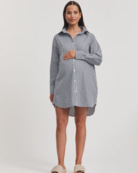 Cotton Maternity Shirtdress (Stripe) 2