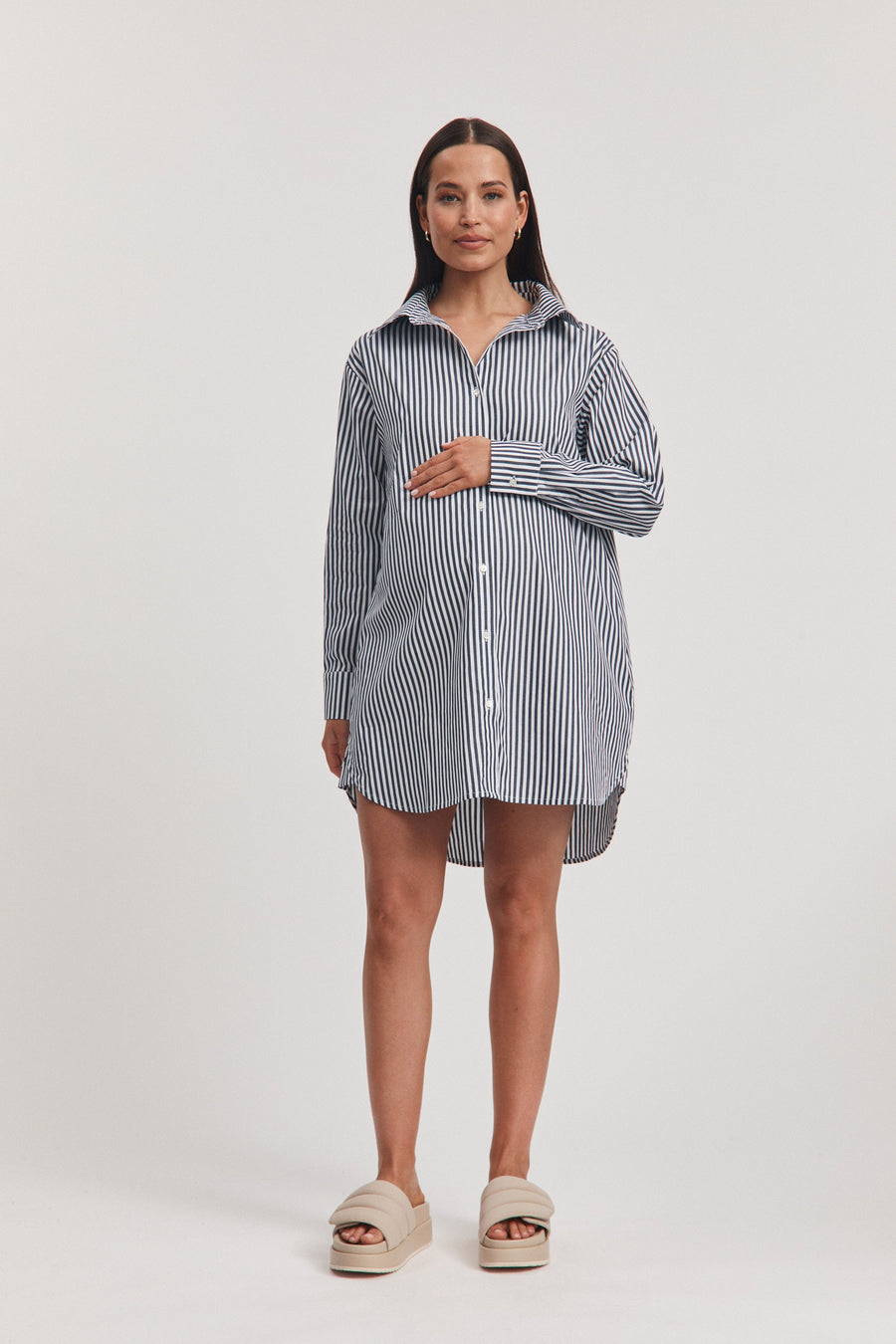 Cotton Maternity Shirtdress (Stripe) 2