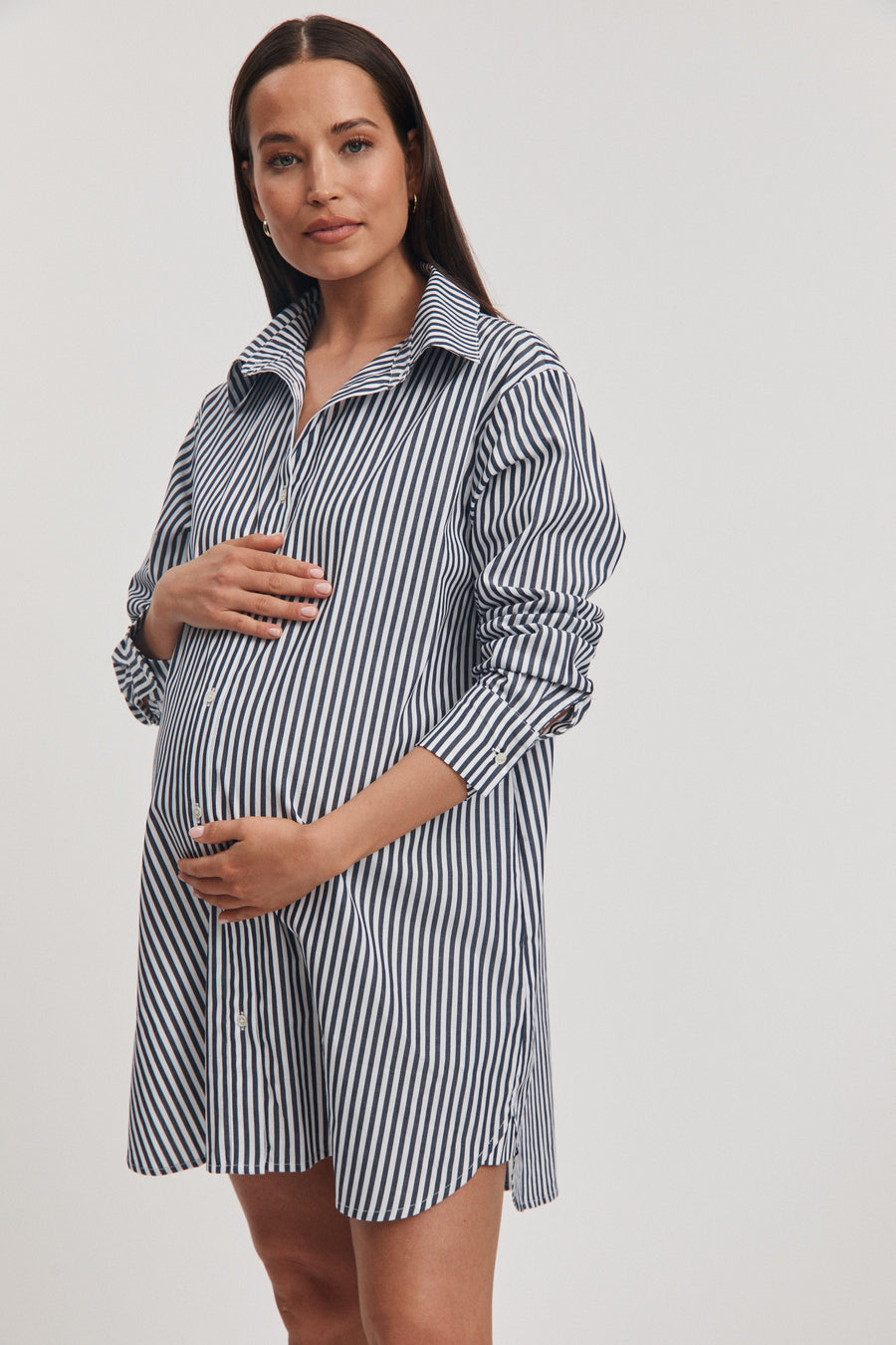 Cotton Maternity Shirtdress (Stripe) 3