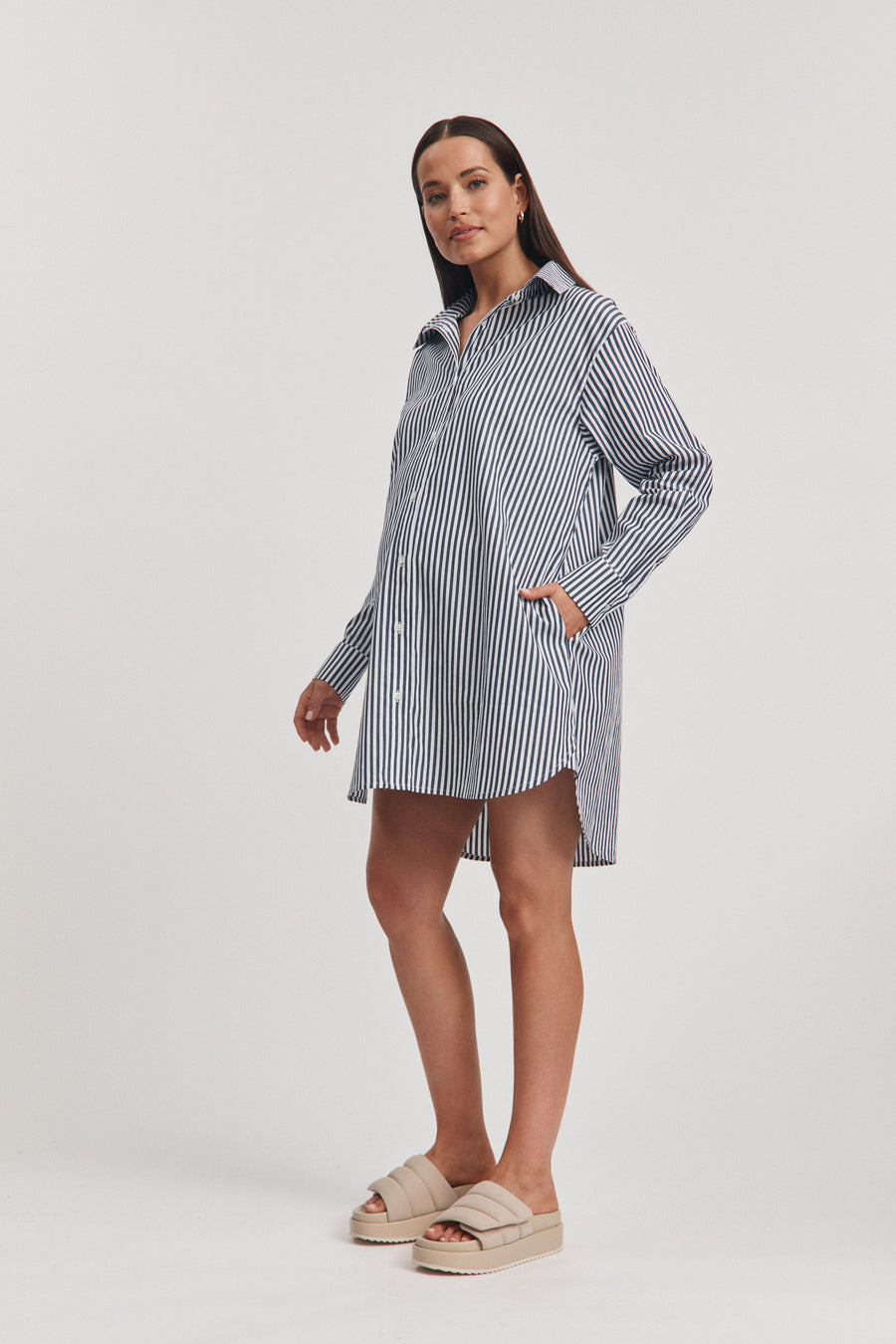 Cotton Maternity Shirtdress (Stripe) 4