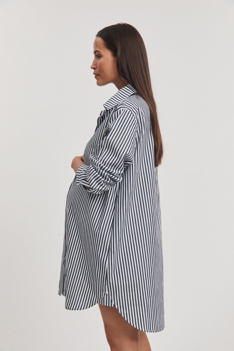 Cotton Maternity Shirtdress (Stripe) 5