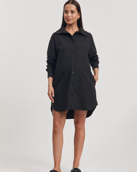 Cotton Poplin Maternity Shirtdress (Black) 2