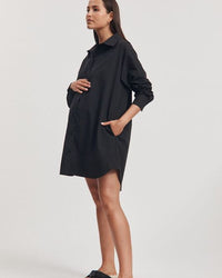 Cotton Poplin Maternity Shirtdress (Black) 6