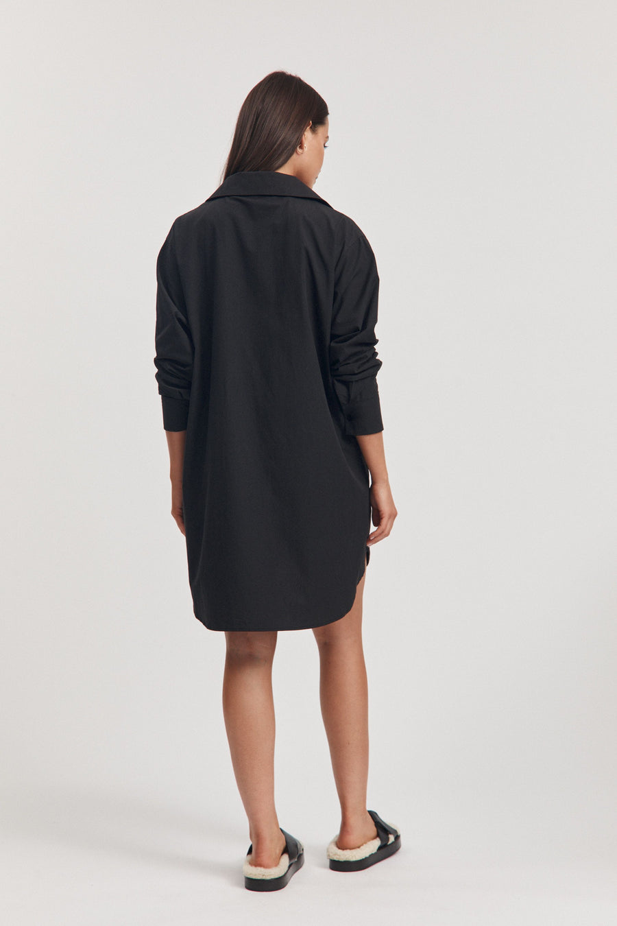 Cotton Poplin Maternity Shirtdress (Black) 7