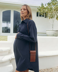 Cotton Poplin Maternity Shirtdress (Navy) 2