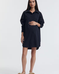 Cotton Poplin Maternity Shirtdress (Navy) 4