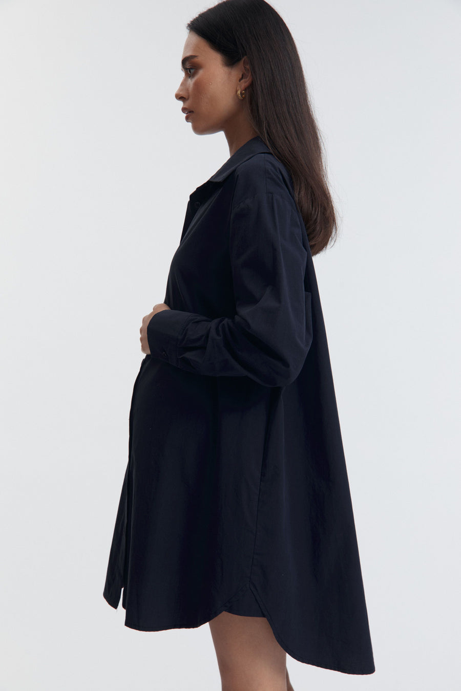 Cotton Poplin Maternity Shirtdress (Navy) 6