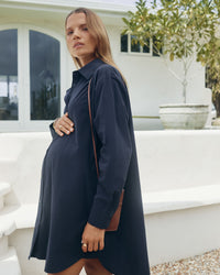 Cotton Poplin Maternity Shirtdress (Navy) 7