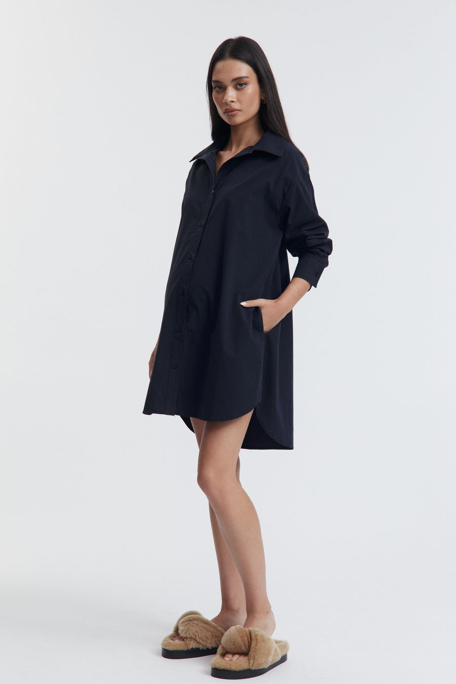 Cotton Poplin Maternity Shirtdress (Navy) 9