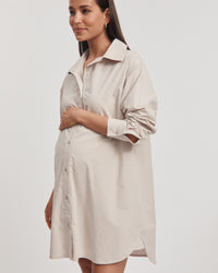 Cotton Poplin Maternity Shirtdress (Stone) 2