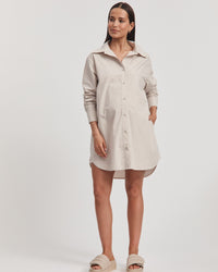 Cotton Poplin Maternity Shirtdress (Stone) 3