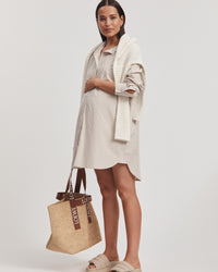 Cotton Poplin Maternity Shirtdress (Stone) 4