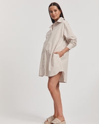 Cotton Poplin Maternity Shirtdress (Stone) 5