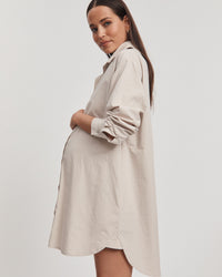 Cotton Poplin Maternity Shirtdress (Stone) 6