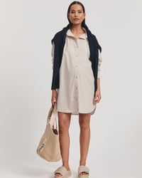 Cotton Poplin Maternity Shirtdress (Stone) 7