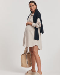 Cotton Poplin Maternity Shirtdress (Stone) 8