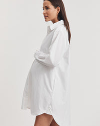 Cotton Poplin Maternity Shirtdress (White) 1