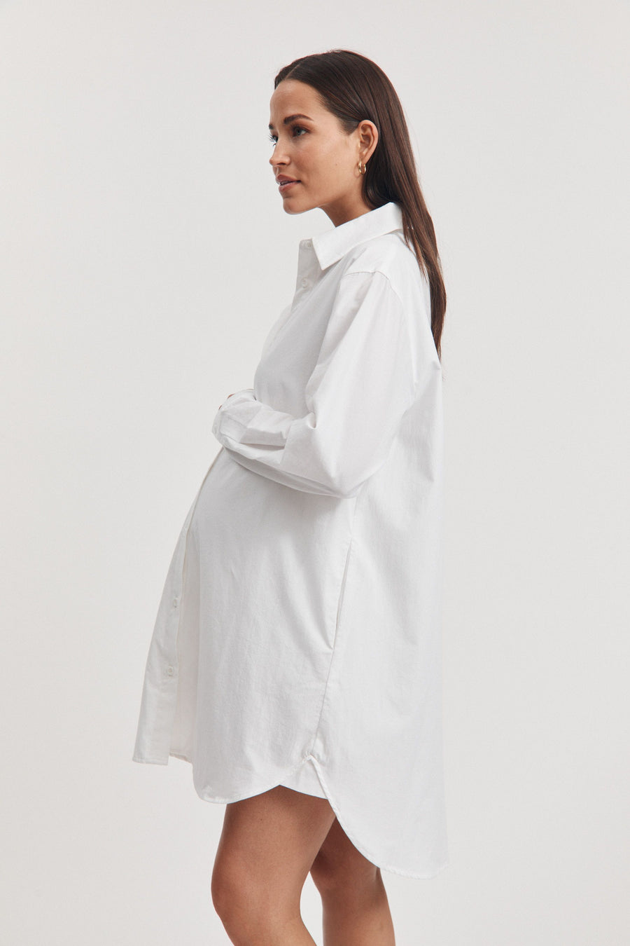 Cotton Poplin Maternity Shirtdress (White) 1