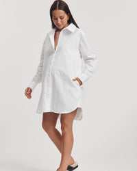 Cotton Poplin Maternity Shirtdress (White) 2