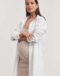 Cotton Poplin Maternity Shirtdress (White) 3