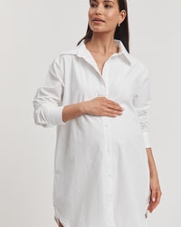 Cotton Poplin Maternity Shirtdress (White) 4