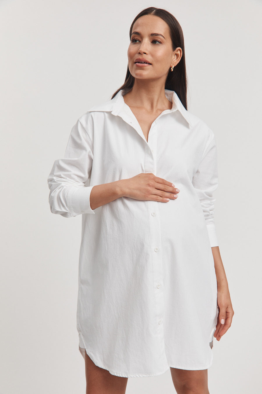 Cotton Poplin Maternity Shirtdress (White) 4