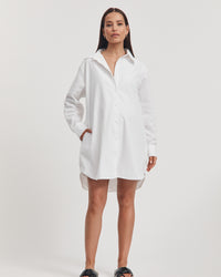 Cotton Poplin Maternity Shirtdress (White) 5