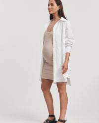 Cotton Poplin Maternity Shirtdress (White) 6